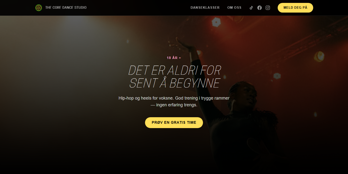 Core Dance Studio website on desktop