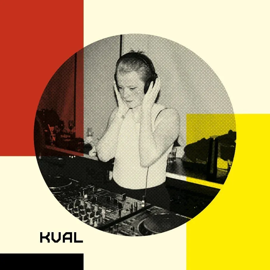 Artist card for KVAL: a DJ in headphones at the decks