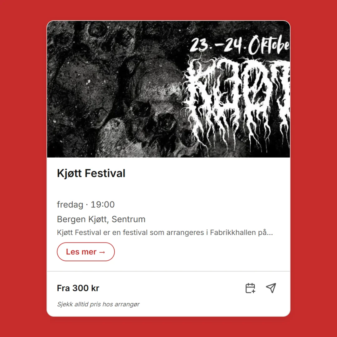Gåri: an event card for Kjøtt Festival on a red field