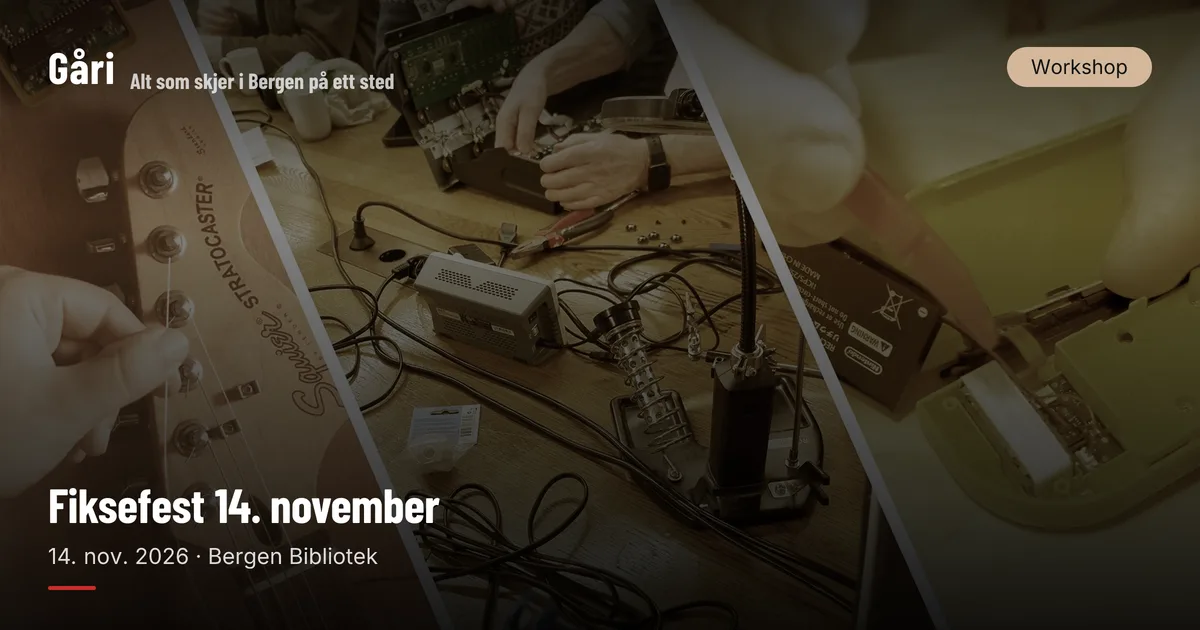 Link preview for a repair festival at the library, hands working on electronics