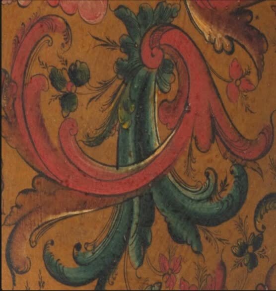 Rosemaling detail from the bowl, the reference the visitor looked at